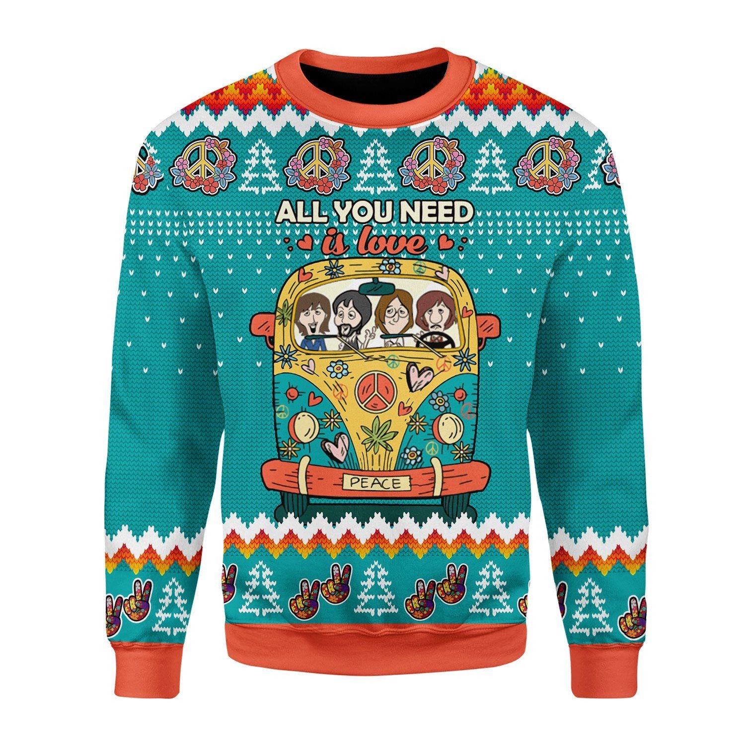 All You Need Is Love Hippie Ugly Christmas Sweater - Stormmerch Exclusive