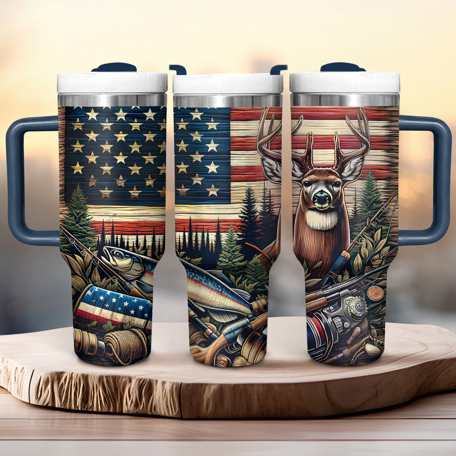 American Fishing And Deer Custom Stanley Cup 40 oz 30 oz Tumbler With Handle