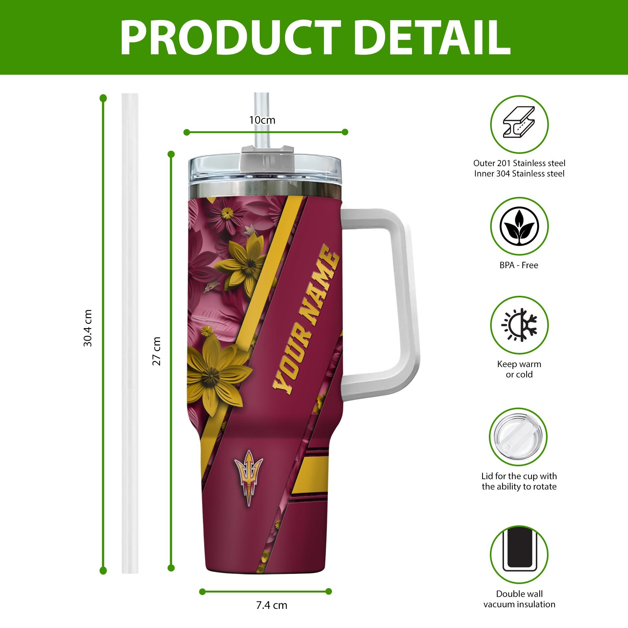 Arizona State Sun Devils NCAA Custom Stanley Cup 40 oz 30 oz Tumbler With Handle