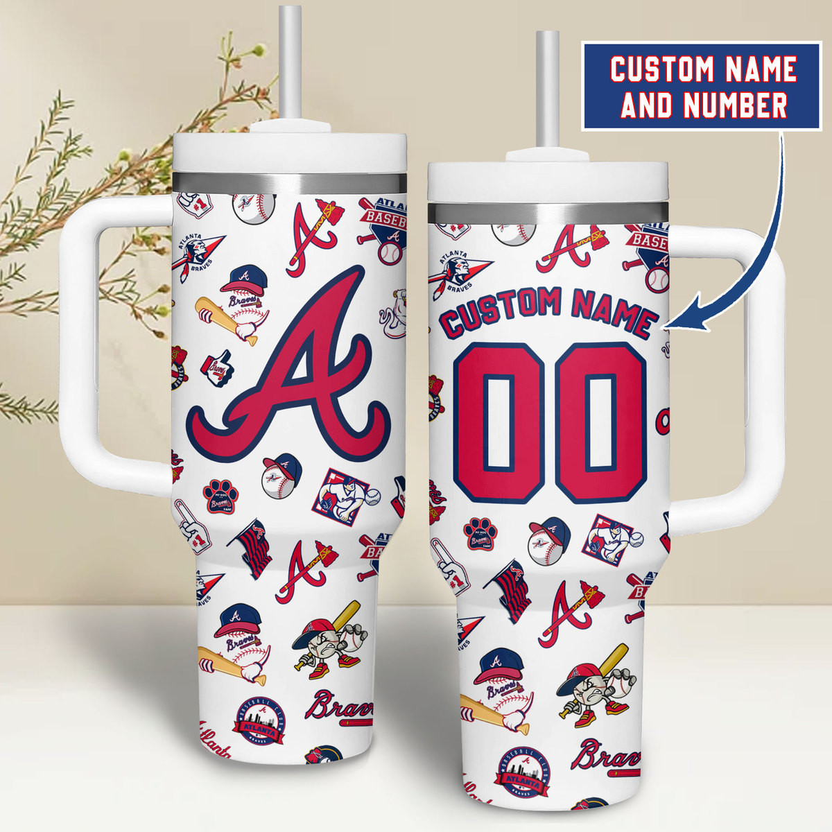 Atlanta Braves MLB Custom Stanley Cup 40 oz 30 oz Tumbler With Handle