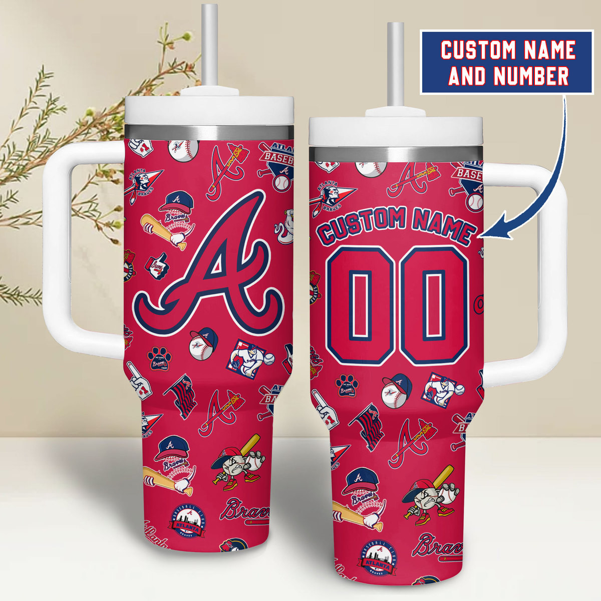 Atlanta Braves MLB Custom Stanley Cup 40 oz 30 oz Tumbler With Handle