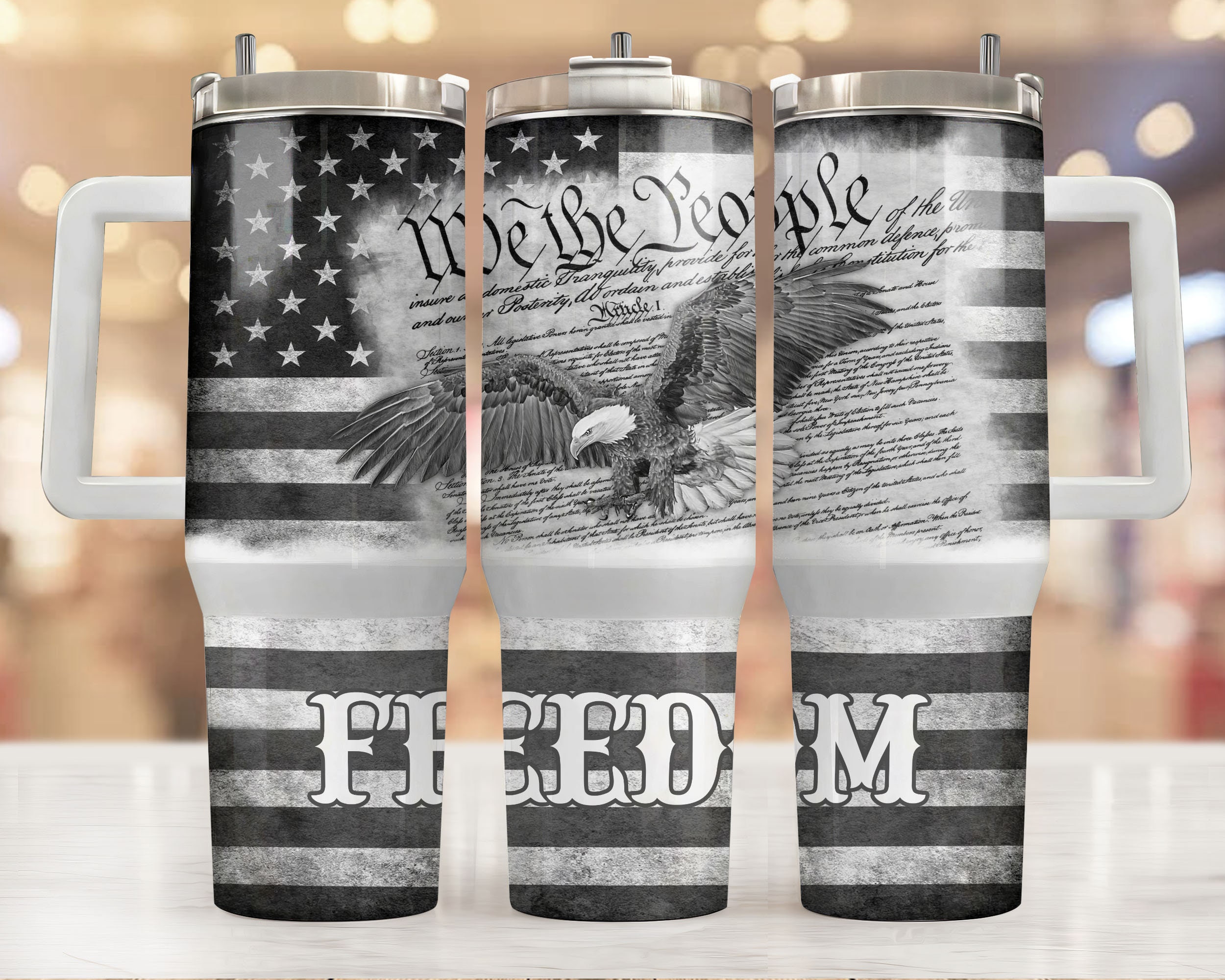 Bald Eagle American Flag Custom Stanley Cup 40 oz 30 oz Tumbler With Handle