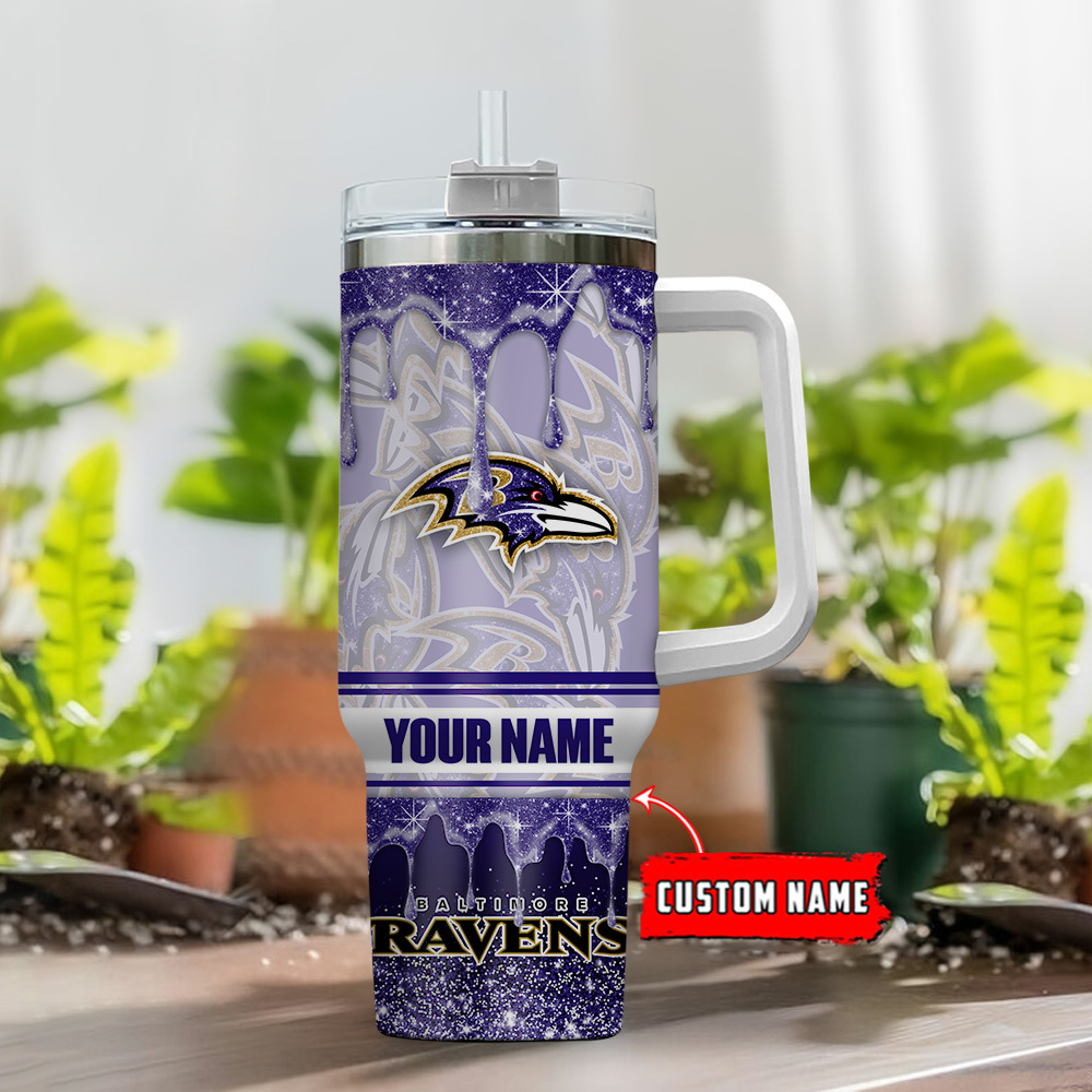 Baltimore Ravens NFL Glitter Custom Stanley Cup 40 oz 30 oz Tumbler With Handle