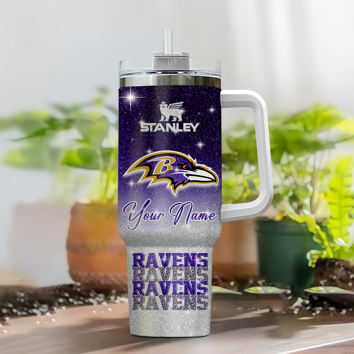 Baltimore Ravens NFL Glitter Custom Stanley Cup 40 oz 30 oz Tumbler With Handle