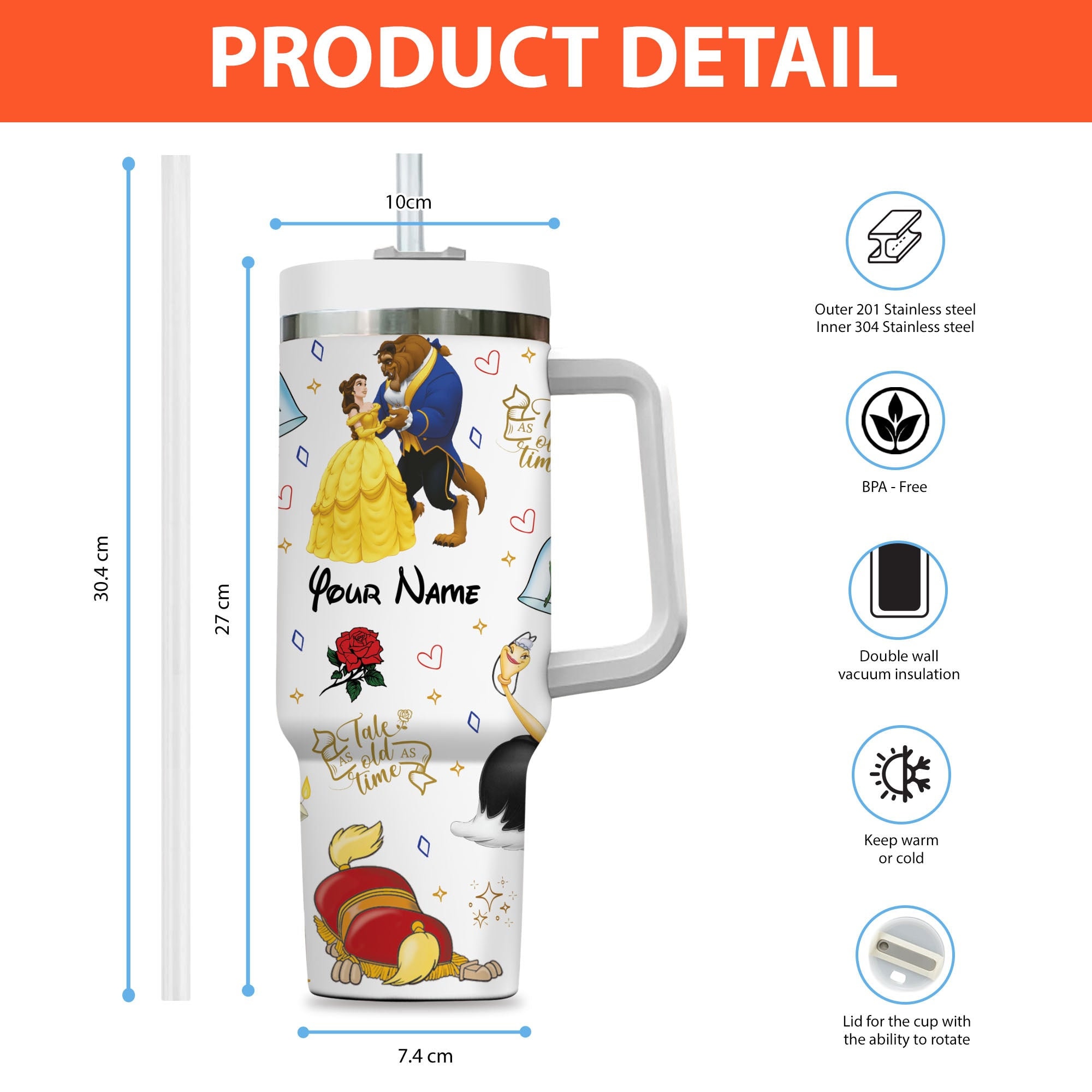 Beauty And The Beast Disney Cartoon Custom Stanley Cup 40 oz 30 oz Tumbler With Handle