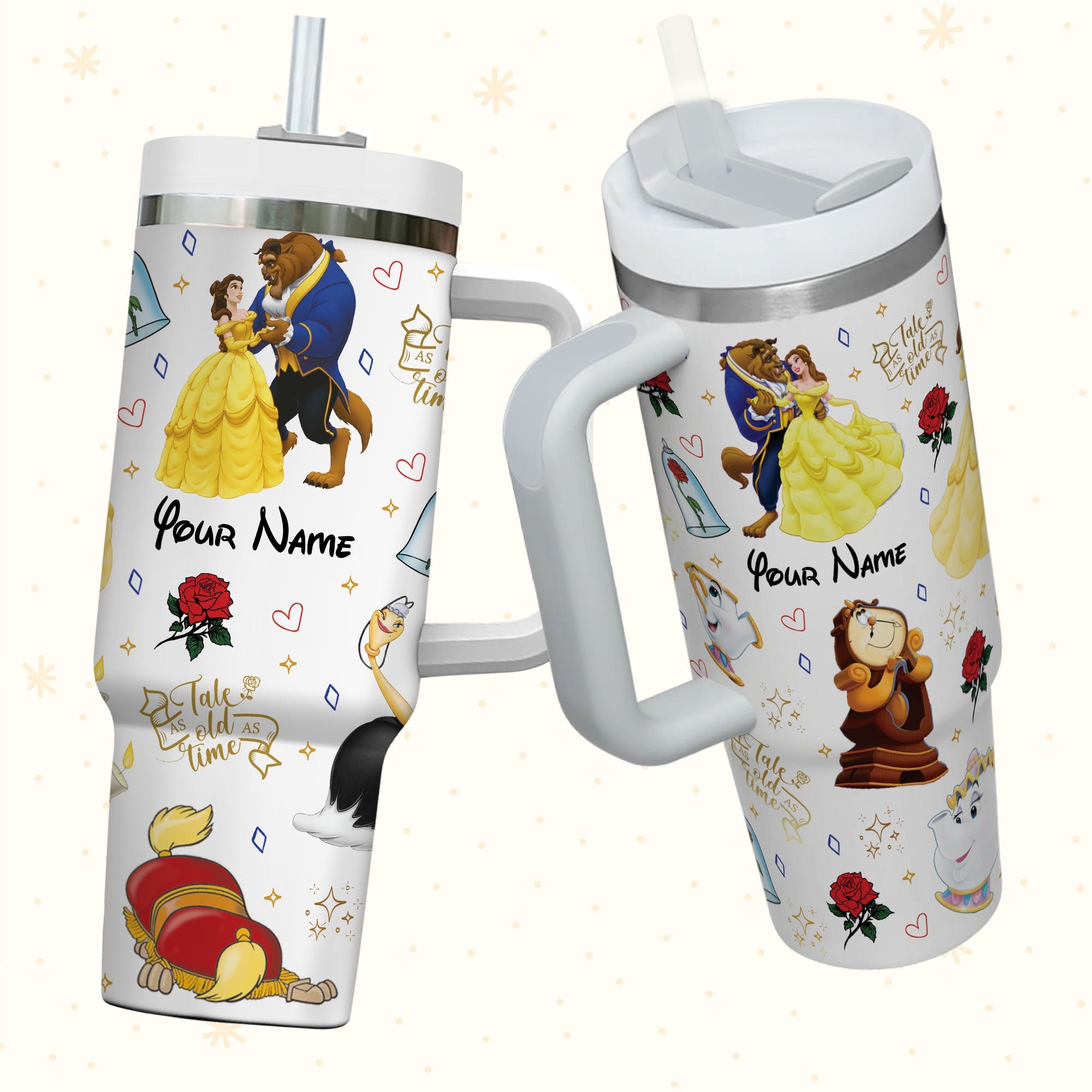 Beauty And The Beast Disney Cartoon Custom Stanley Cup 40 oz 30 oz Tumbler With Handle