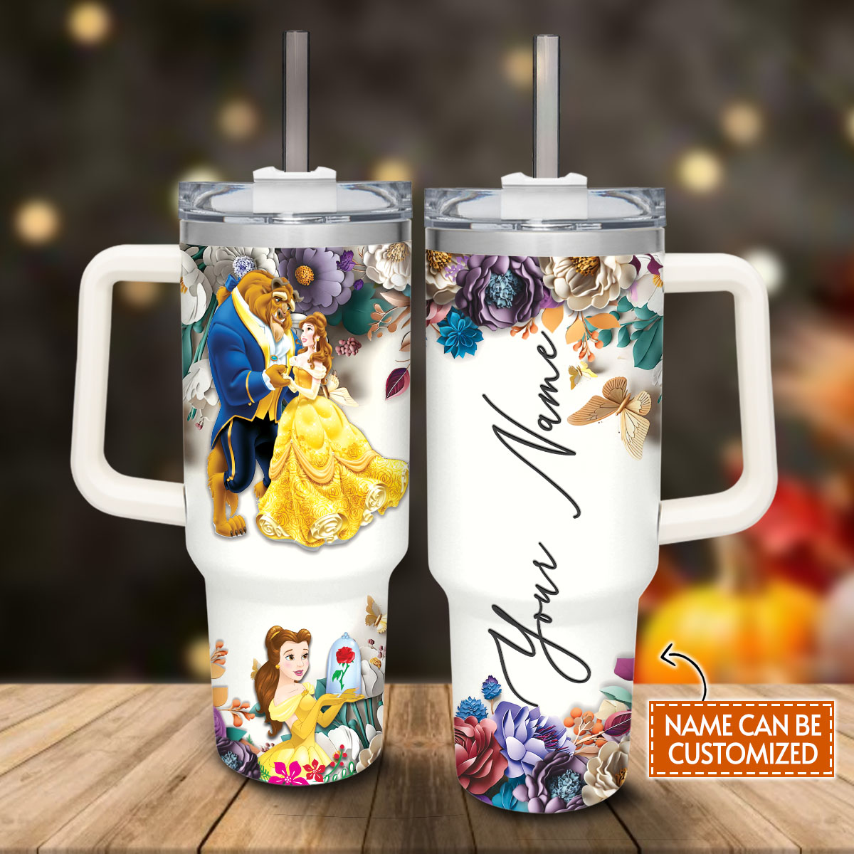 Beauty and the Beast Disney Princess Cartoon Custom Stanley Cup 40 oz 30 oz Tumbler With Handle