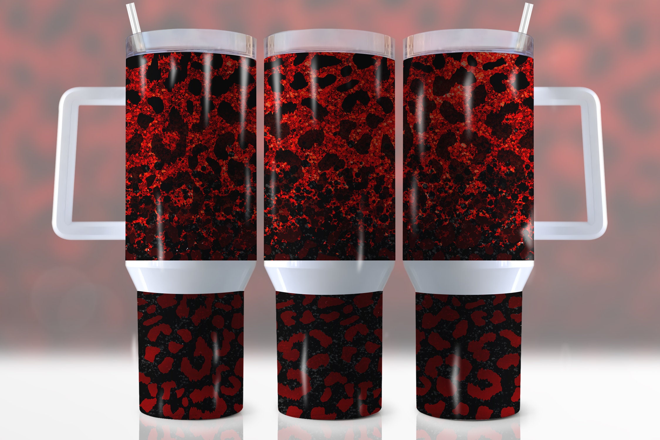 Black And Red Leopard Print Custom Stanley Cup 40 oz 30 oz Tumbler With Handle