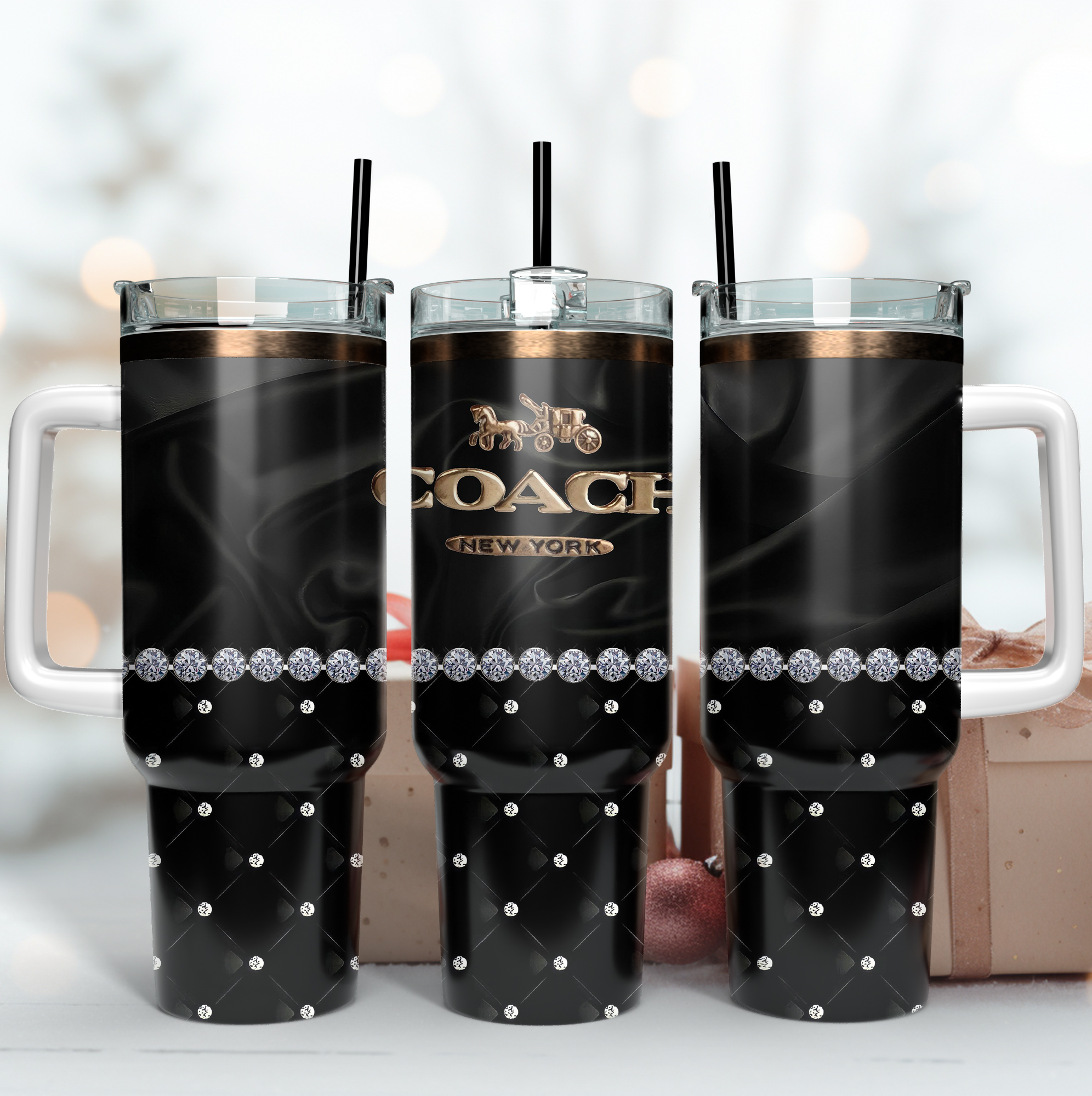 Black Bling Coach Logo Custom Stanley Cup 40 oz 30 oz Tumbler With Handle