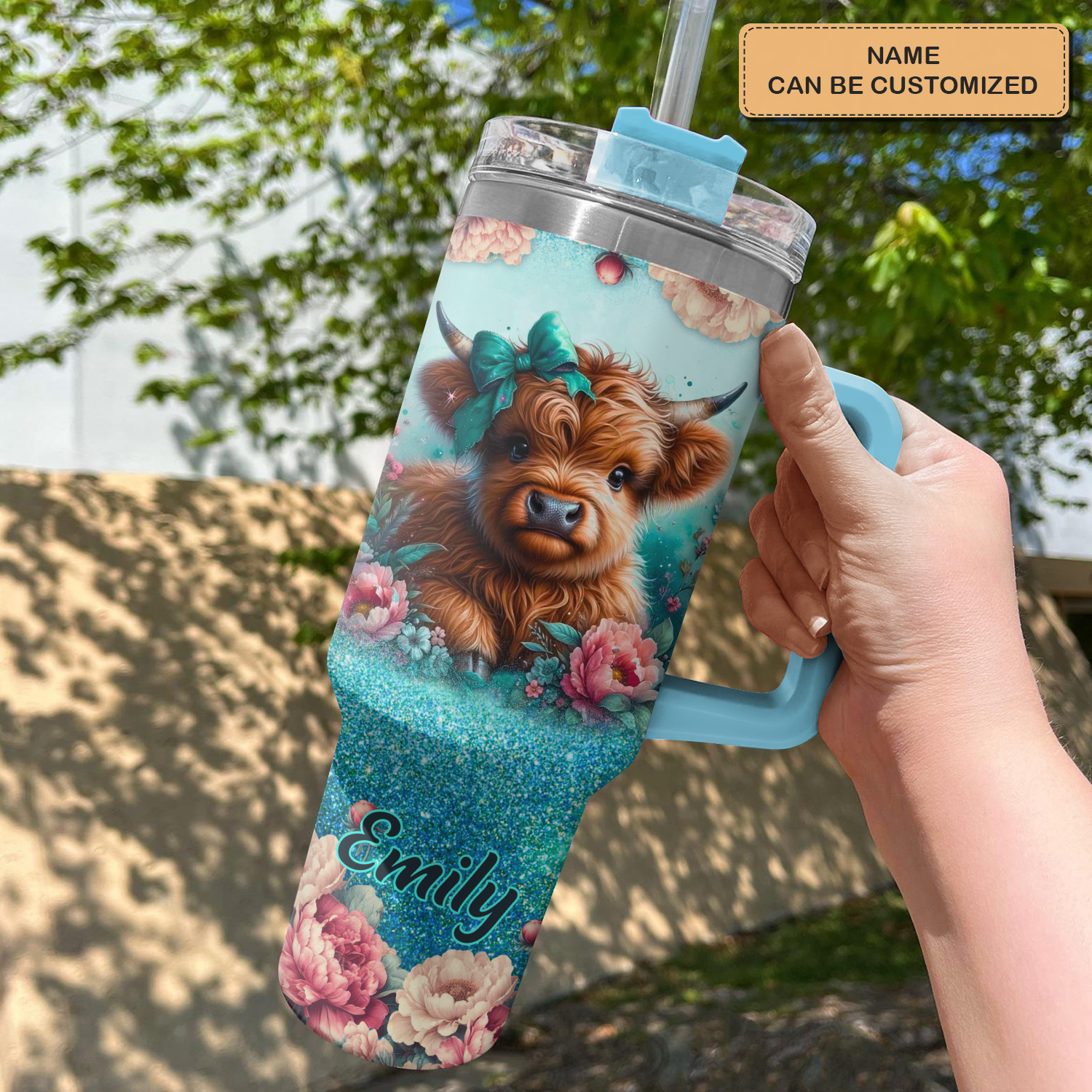 Blooming Moo-d - Personalized Tumbler With Handle - Gift for Highland Cow Lover NCU0PT17Custom Stanley Cup 40 oz 30 oz Tumbler With Handle