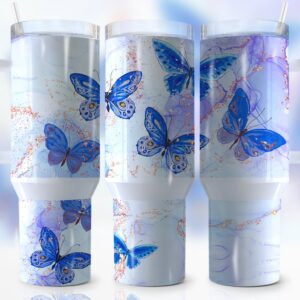 Blue Butterflies Custom Stanley Cup 40 oz 30 oz Tumbler With Handle