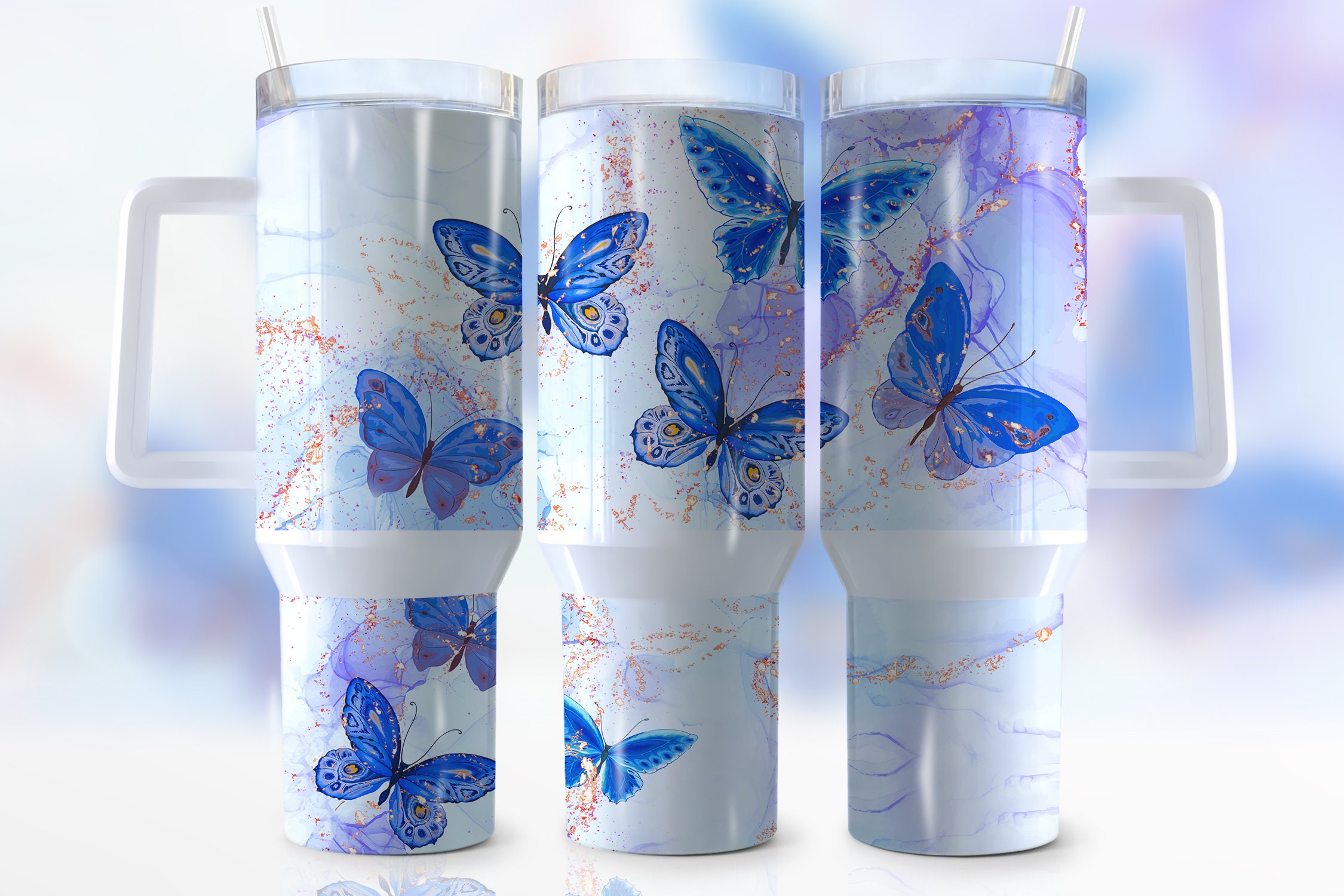 Blue Butterflies Custom Stanley Cup 40 oz 30 oz Tumbler With Handle