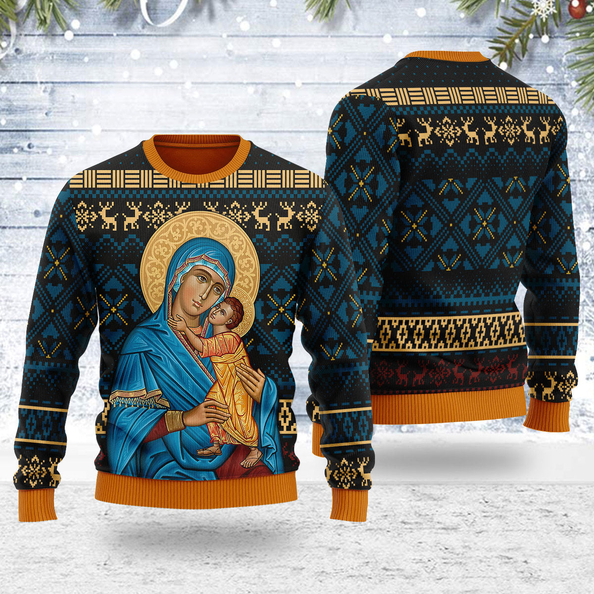 Blue Madonna Virgin Mary Christmas Sweater - Stormmerch Exclusive