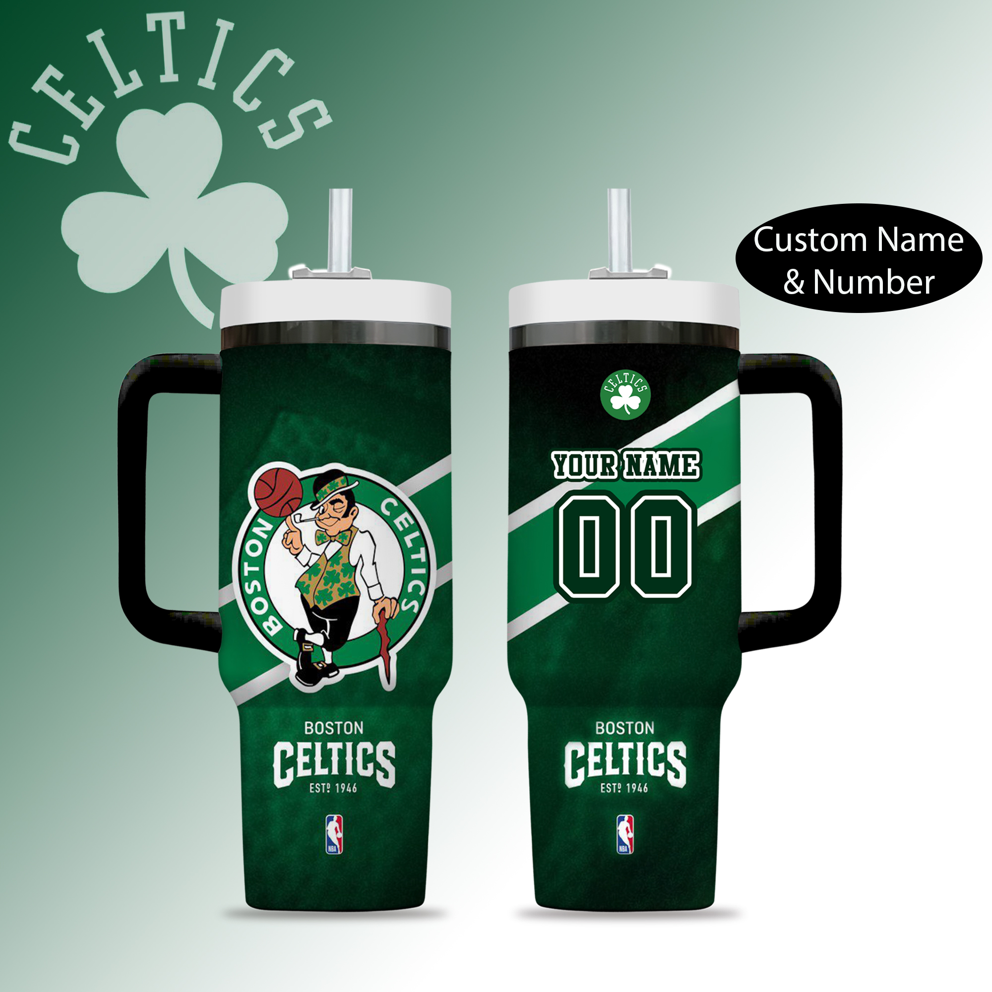Boston Celtics NBA Custom Stanley Cup 40 oz 30 oz Tumbler With Handle