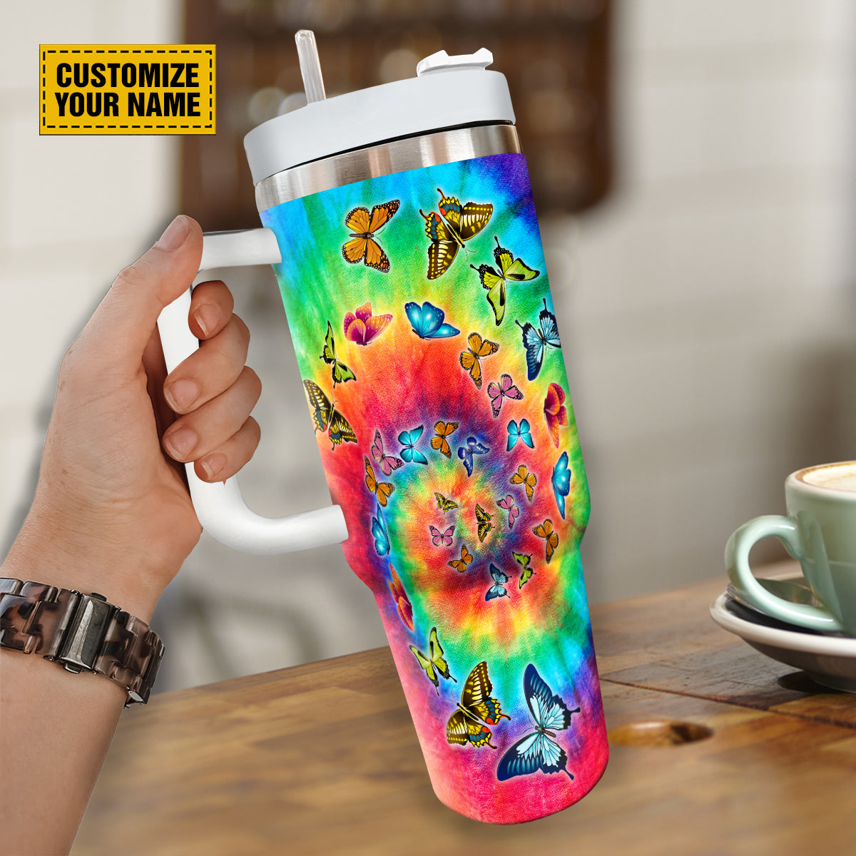 Butterfly Tie Dye Custom Stanley Cup 40 oz 30 oz Tumbler With Handle