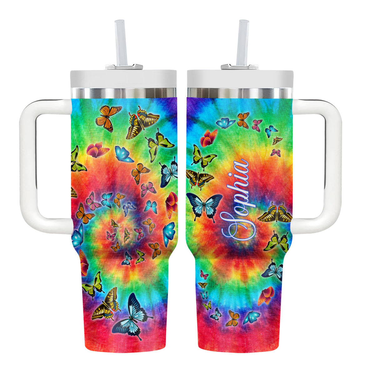 Butterfly Tie Dye Custom Stanley Cup 40 oz 30 oz Tumbler With Handle