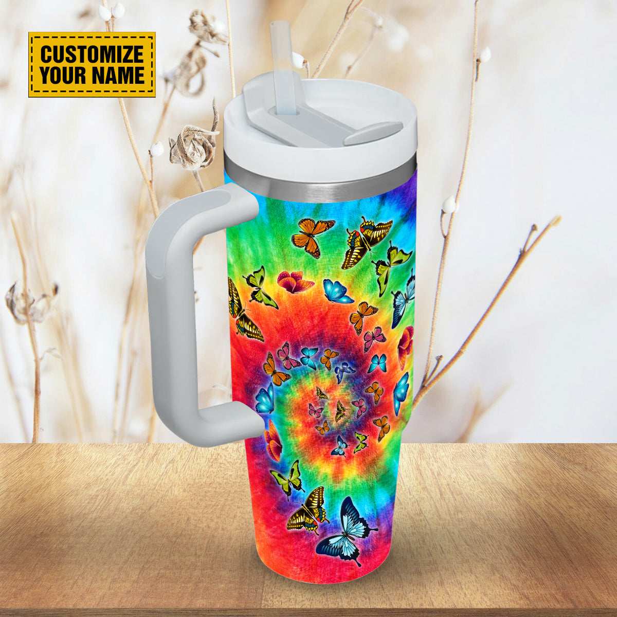 Butterfly Tie Dye Custom Stanley Cup 40 oz 30 oz Tumbler With Handle