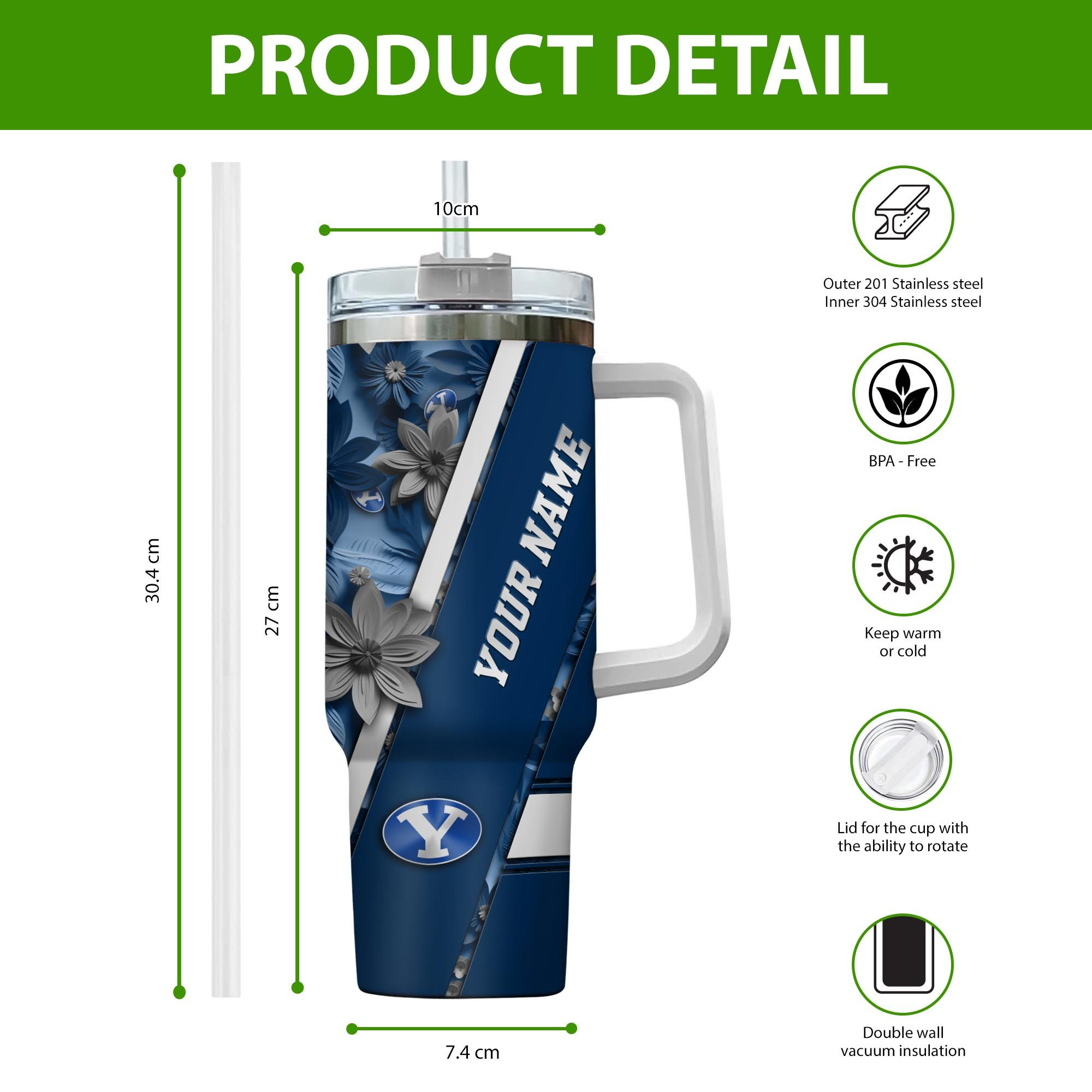 BYU Cougars NCAA Custom Stanley Cup 40 oz 30 oz Tumbler With Handle