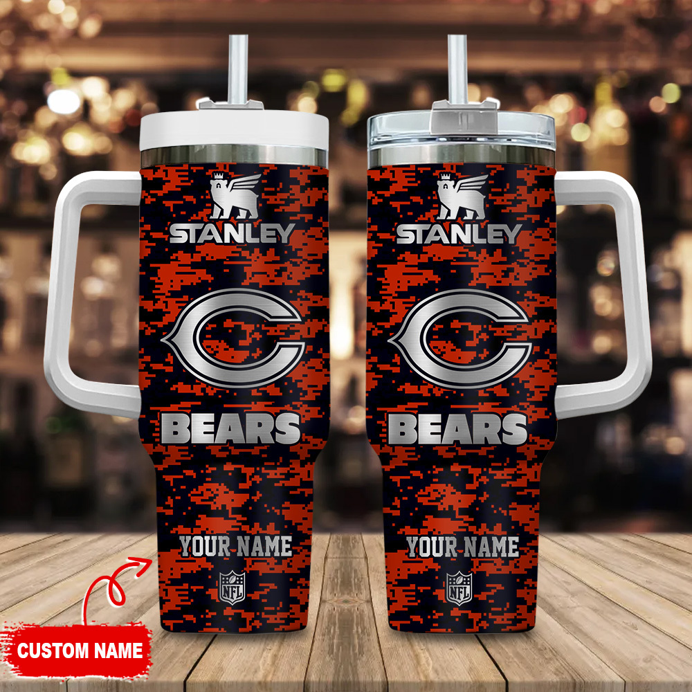 Chicago Bears NFL Camouflage Silver Logo Custom Stanley Cup 40 oz 30 oz Tumbler With Handle