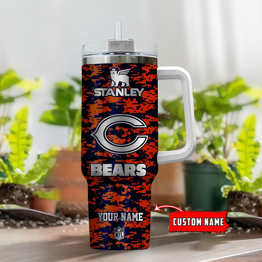 Chicago Bears NFL Camouflage Silver Logo Custom Stanley Cup 40 oz 30 oz Tumbler With Handle