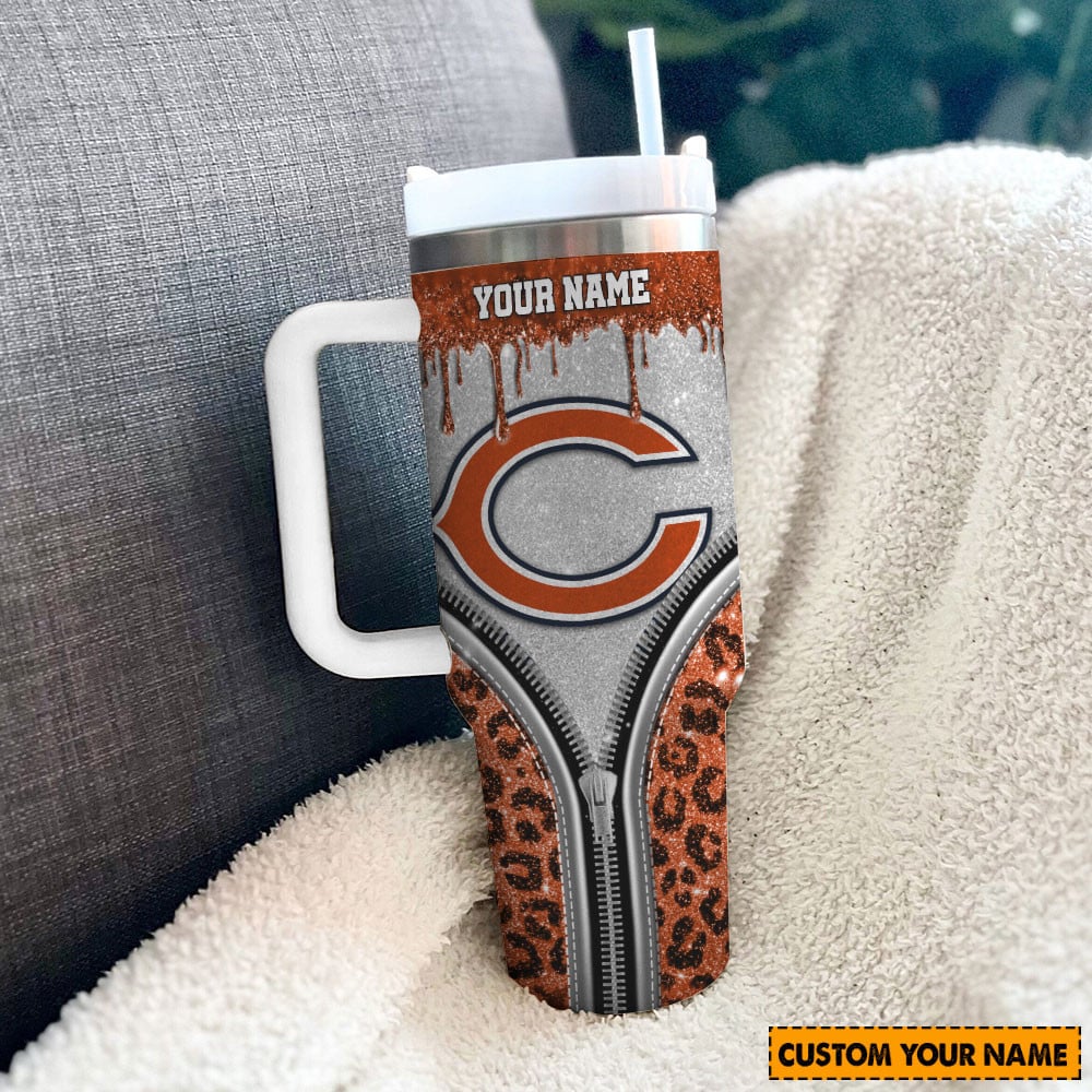Chicago Bears NFL Glitter Leopard Print Custom Stanley Cup 40 oz 30 oz Tumbler With Handle