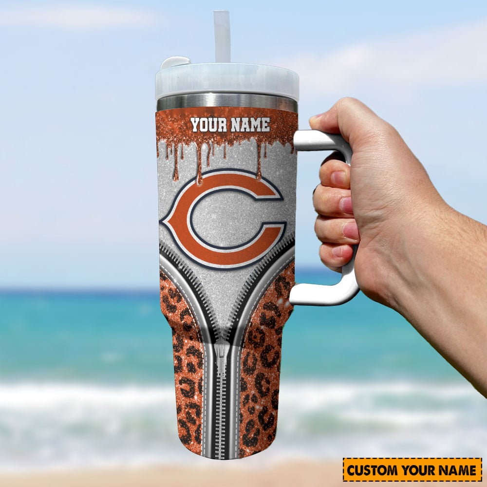 Chicago Bears NFL Glitter Leopard Print Custom Stanley Cup 40 oz 30 oz Tumbler With Handle