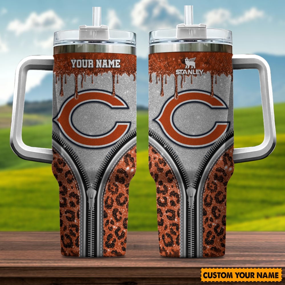Chicago Bears NFL Glitter Leopard Print Custom Stanley Cup 40 oz 30 oz Tumbler With Handle
