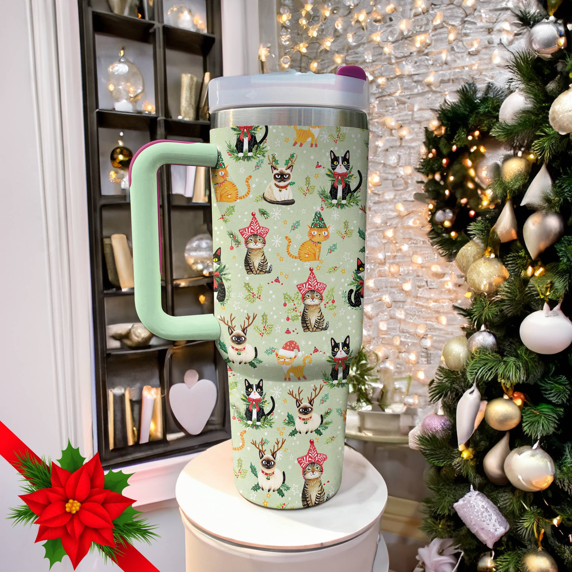 Christmas Cats Custom Stanley Cup 40 oz 30 oz Tumbler With Handle