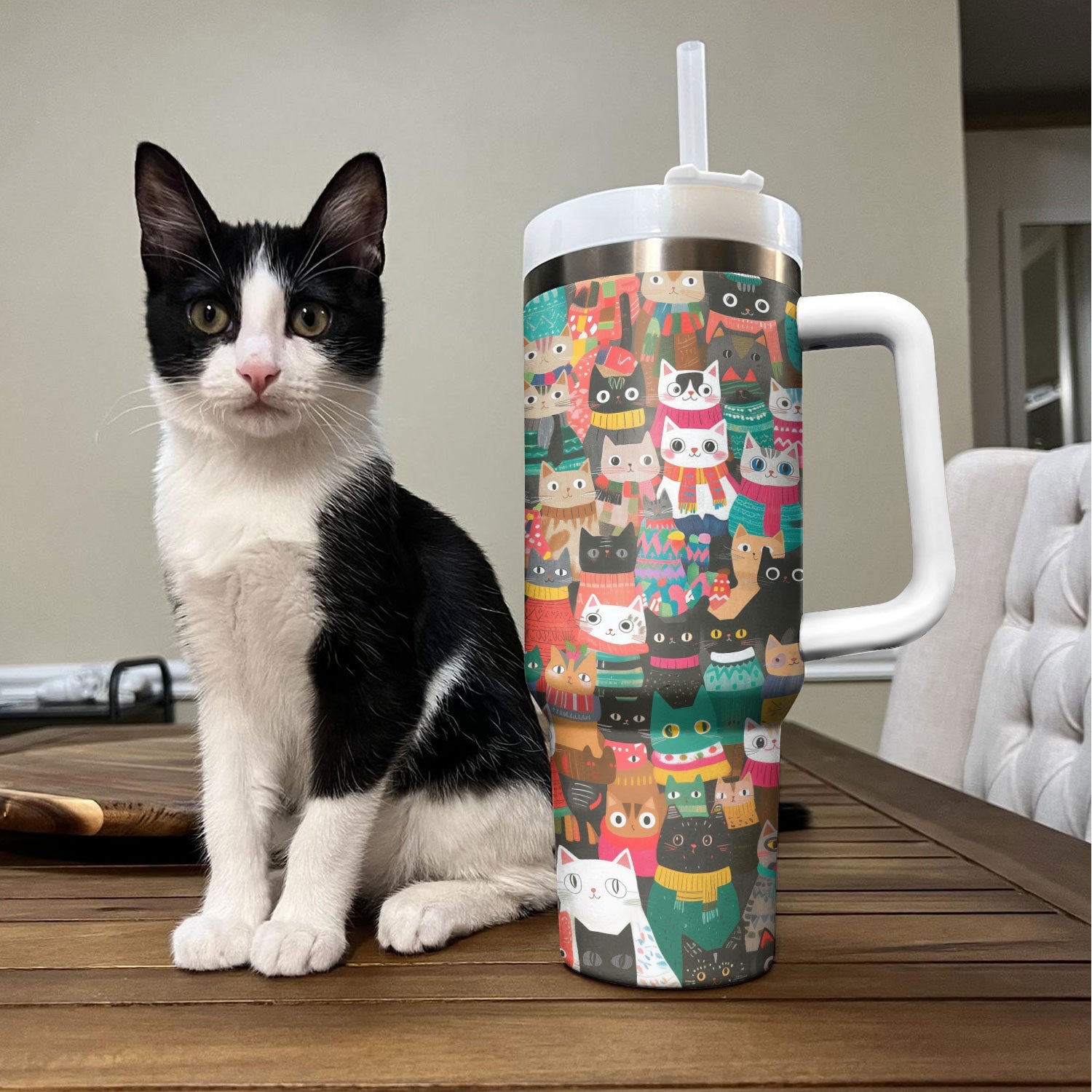 Christmas Cozy Cats Custom Stanley Cup 40 oz 30 oz Tumbler With Handle