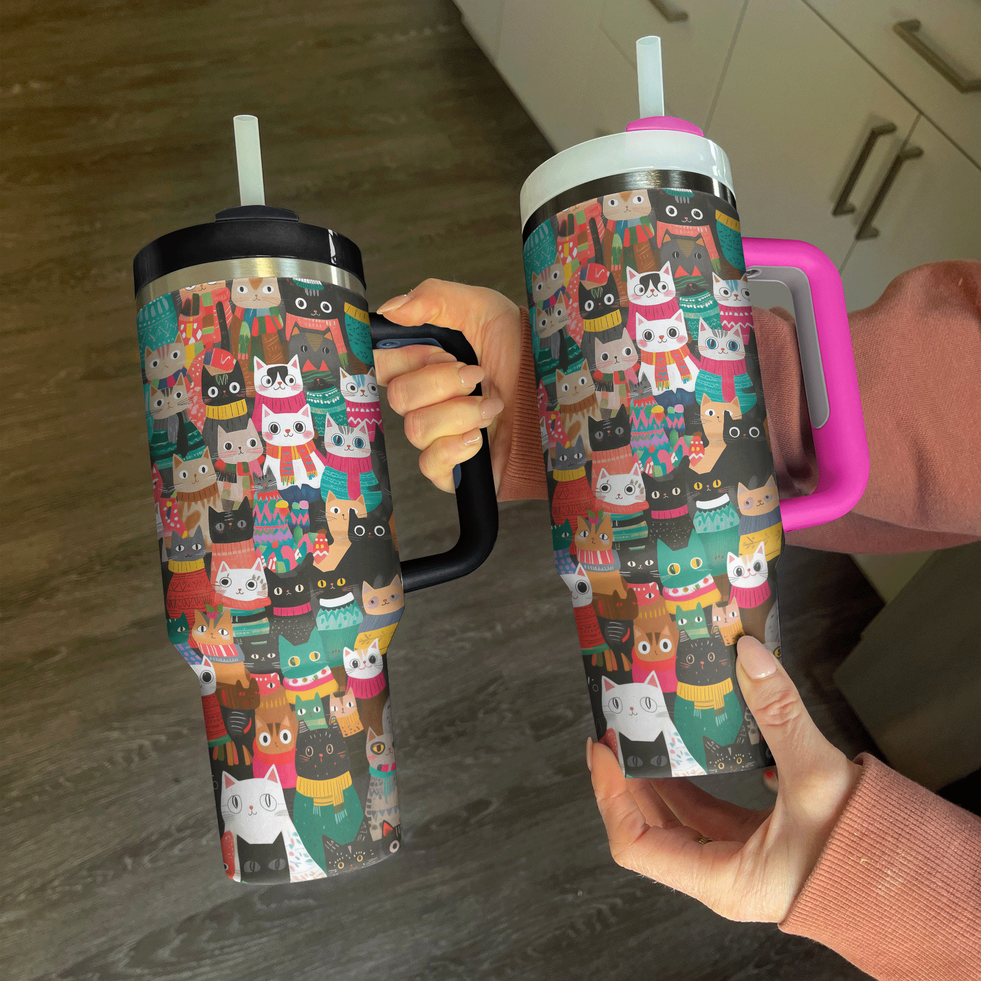 Christmas Cozy Cats Custom Stanley Cup 40 oz 30 oz Tumbler With Handle