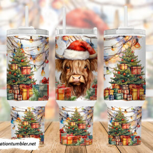 Christmas Highland Cow Custom Stanley Cup 40 oz 30 oz Tumbler With Handle