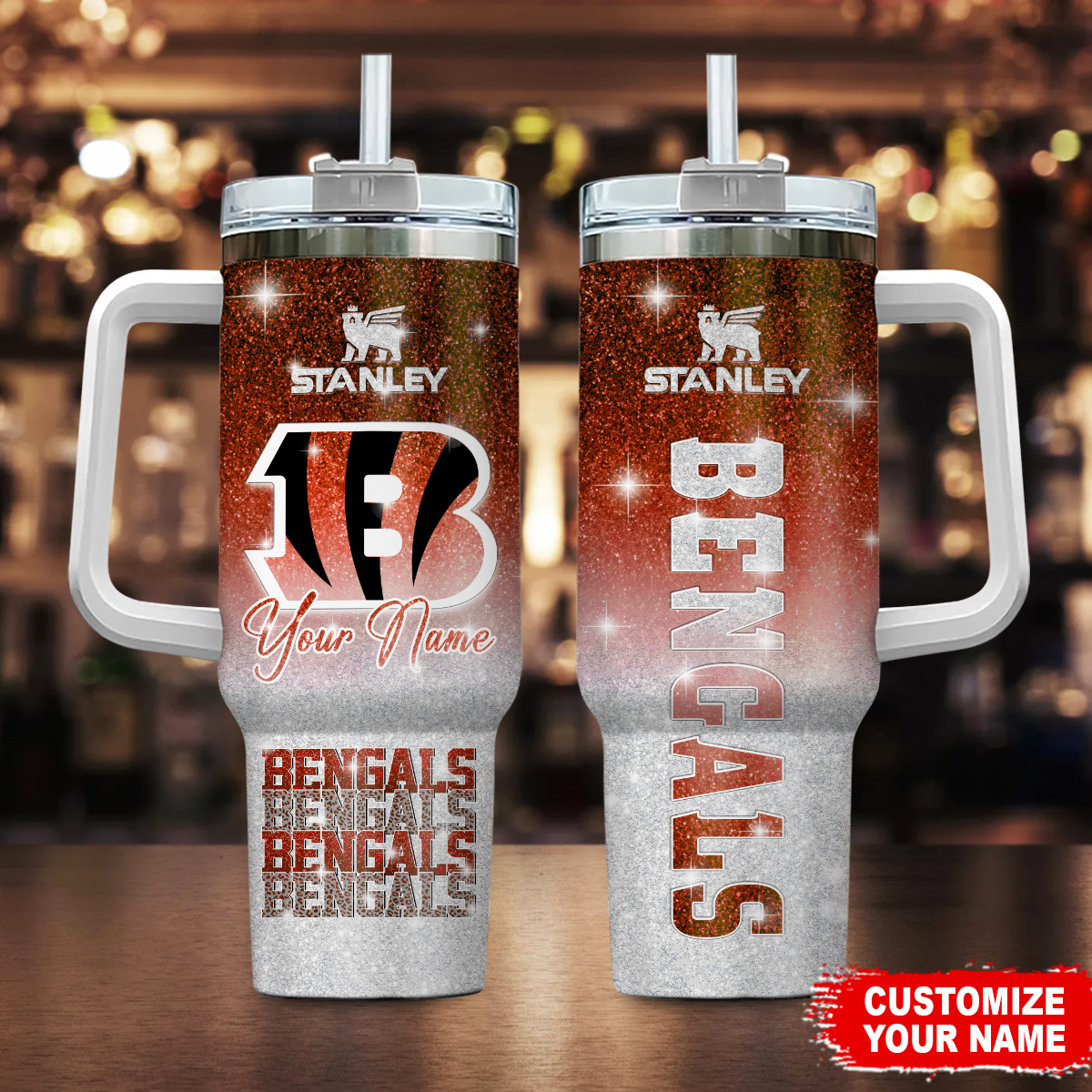 Cincinnati Bengals NFL Glitter Custom Stanley Cup 40 oz 30 oz Tumbler With Handle