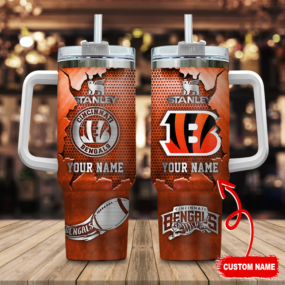 Cincinnati Bengals NFL Metal Style Custom Stanley Cup 40 oz 30 oz Tumbler With Handle