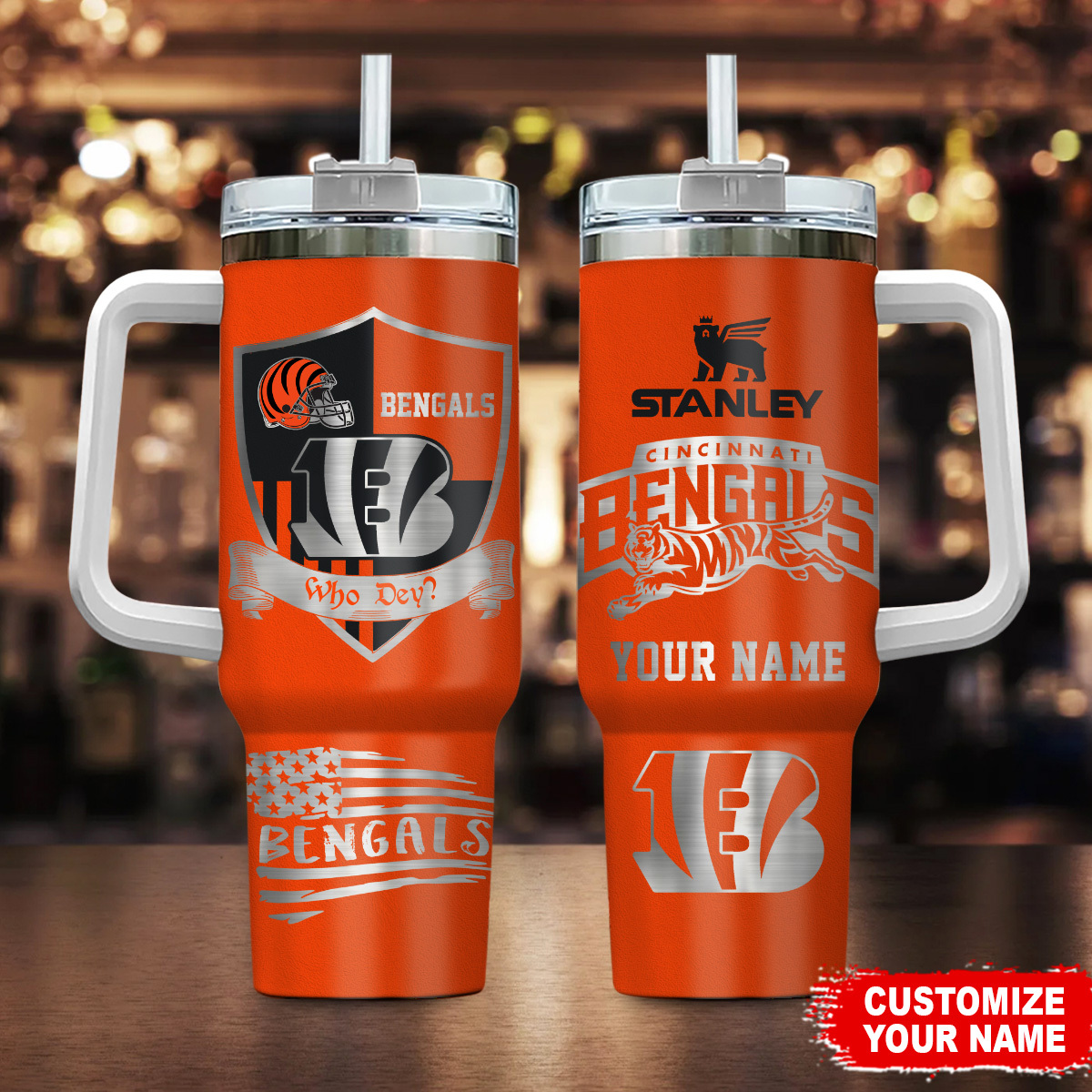 Cincinnati Bengals NFL Silver Logo Custom Stanley Cup 40 oz 30 oz Tumbler With Handle