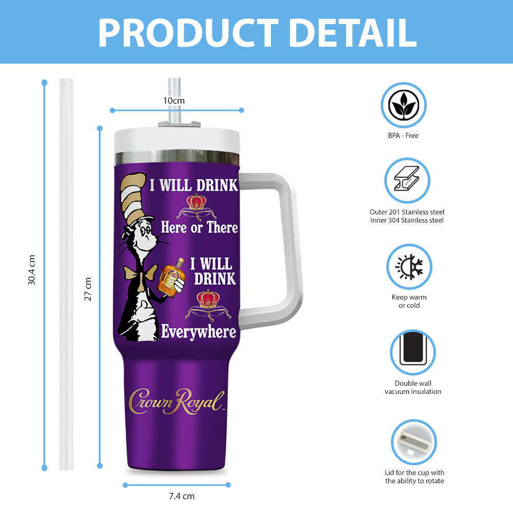 Crown Royal Drinks Custom Stanley Cup 40 oz 30 oz Tumbler With Handle