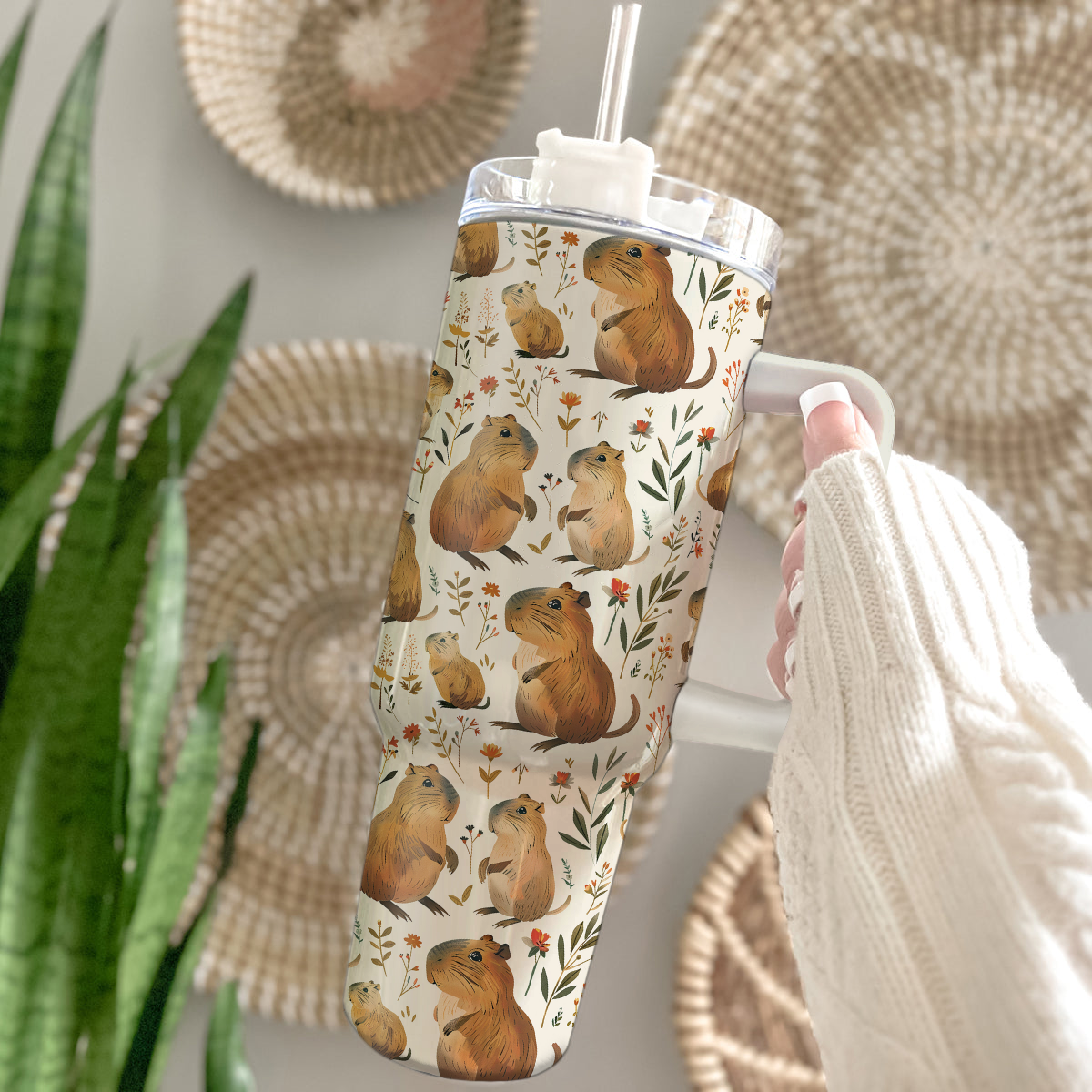 Cuddly Capybara Plushie Cartoon Custom Stanley Cup 40 oz 30 oz Tumbler With Handle