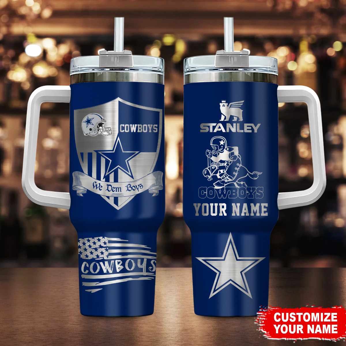 Dallas Cowboys NFL Silver Logo Custom Stanley Cup 40 oz 30 oz Tumbler With Handle