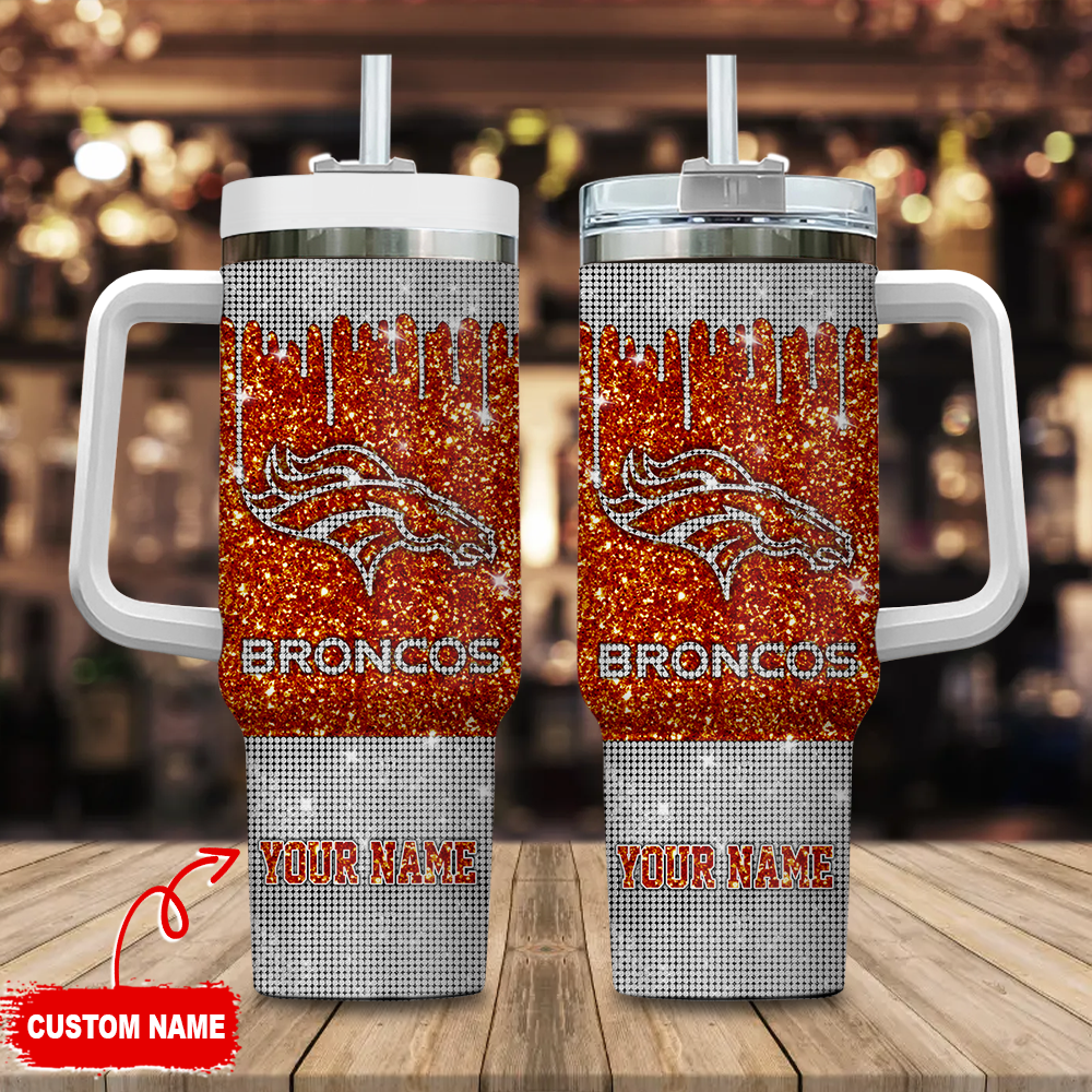 Denver Broncos NFL Glitter and Diamonds Bling Custom Stanley Cup 40 oz 30 oz Tumbler With Handle