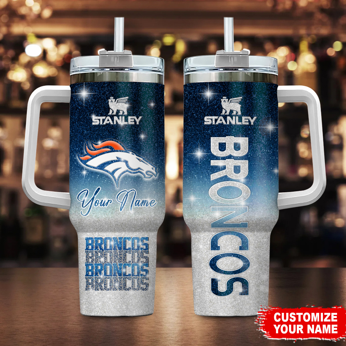 Denver Broncos NFL Glitter Custom Stanley Cup 40 oz 30 oz Tumbler With Handle