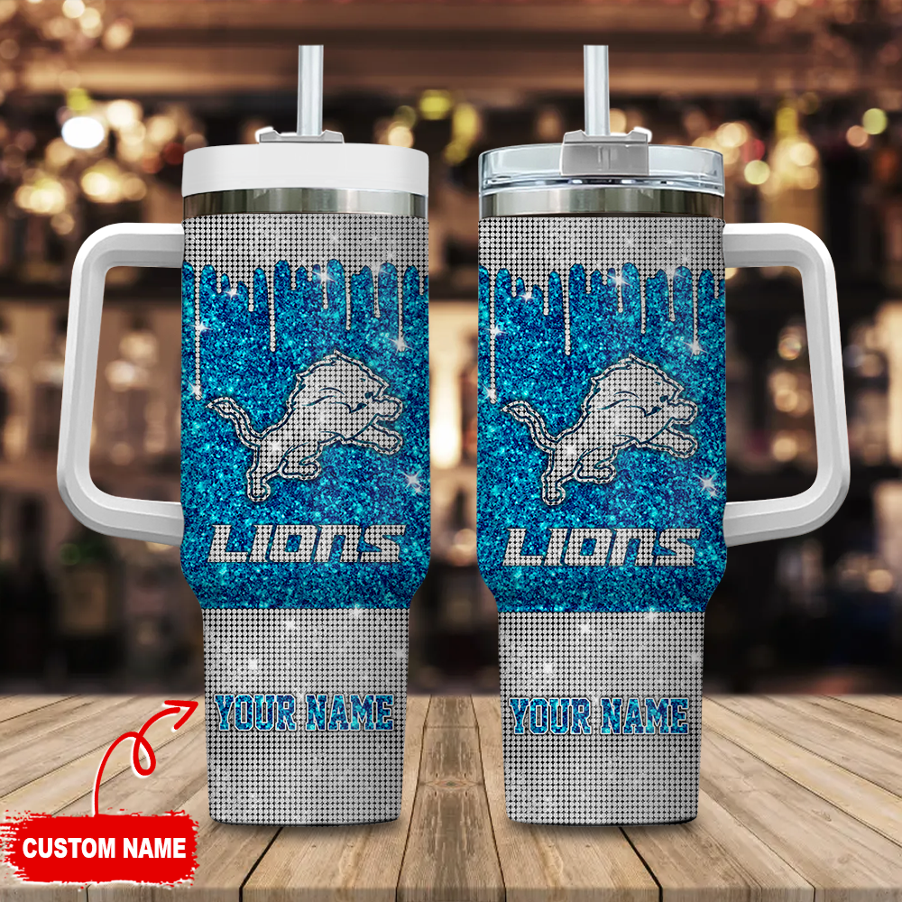 Detroit Lions NFL Glitter Custom Stanley Cup 40 oz 30 oz Tumbler With Handle
