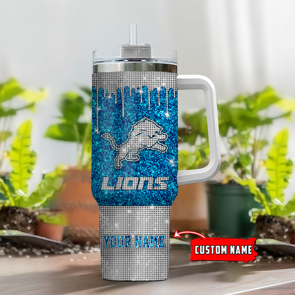 Detroit Lions NFL Glitter and Diamonds Bling Custom Stanley Cup 40 oz 30 oz Tumbler With Handle