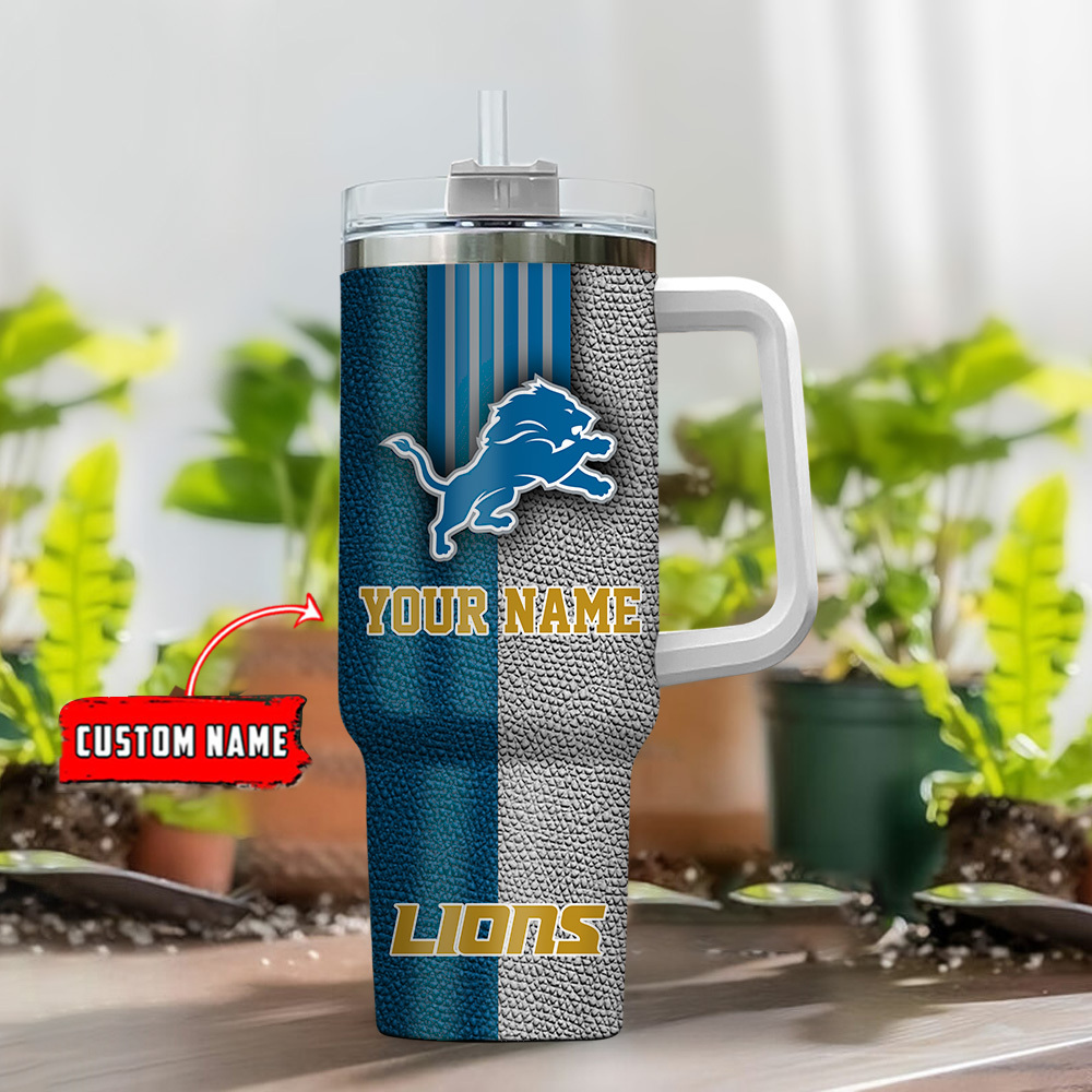 Detroit Lions NFL Leather Effect Custom Stanley Cup 40 oz 30 oz Tumbler With Handle