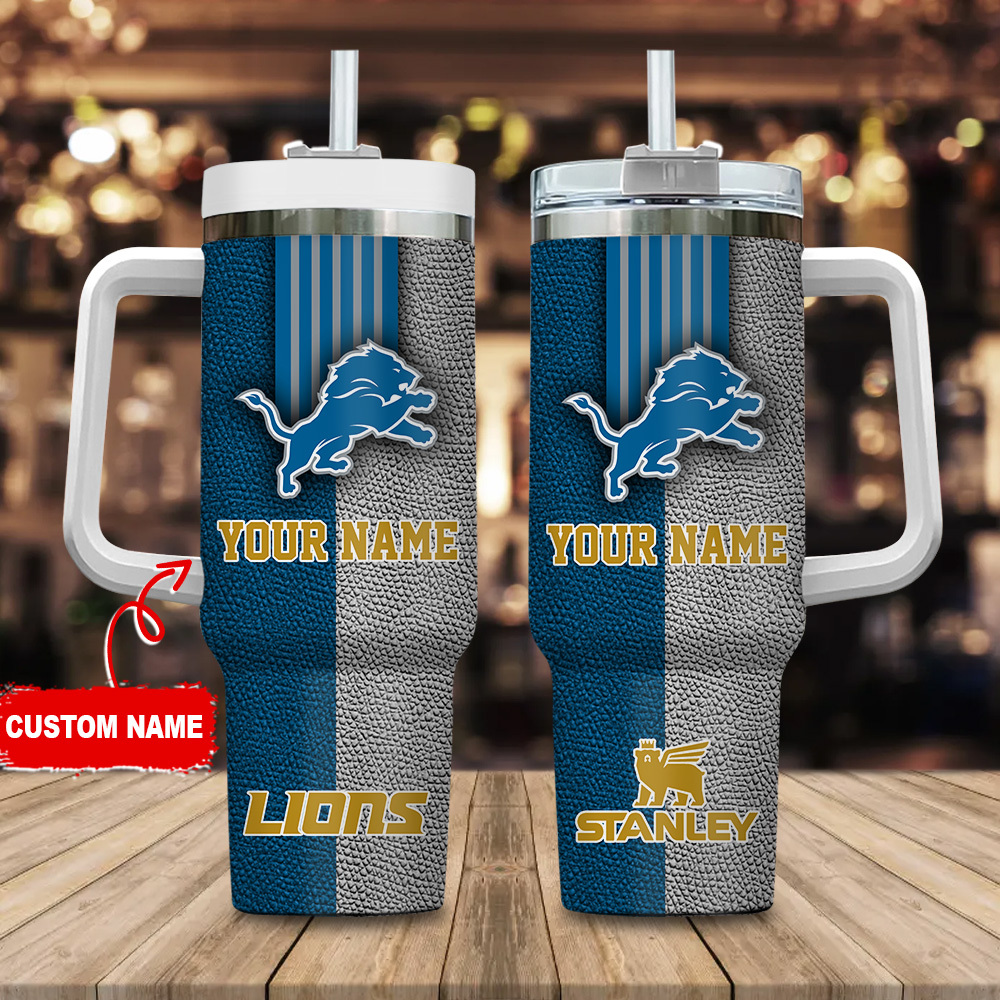 Detroit Lions NFL Leather Effect Custom Stanley Cup 40 oz 30 oz Tumbler With Handle
