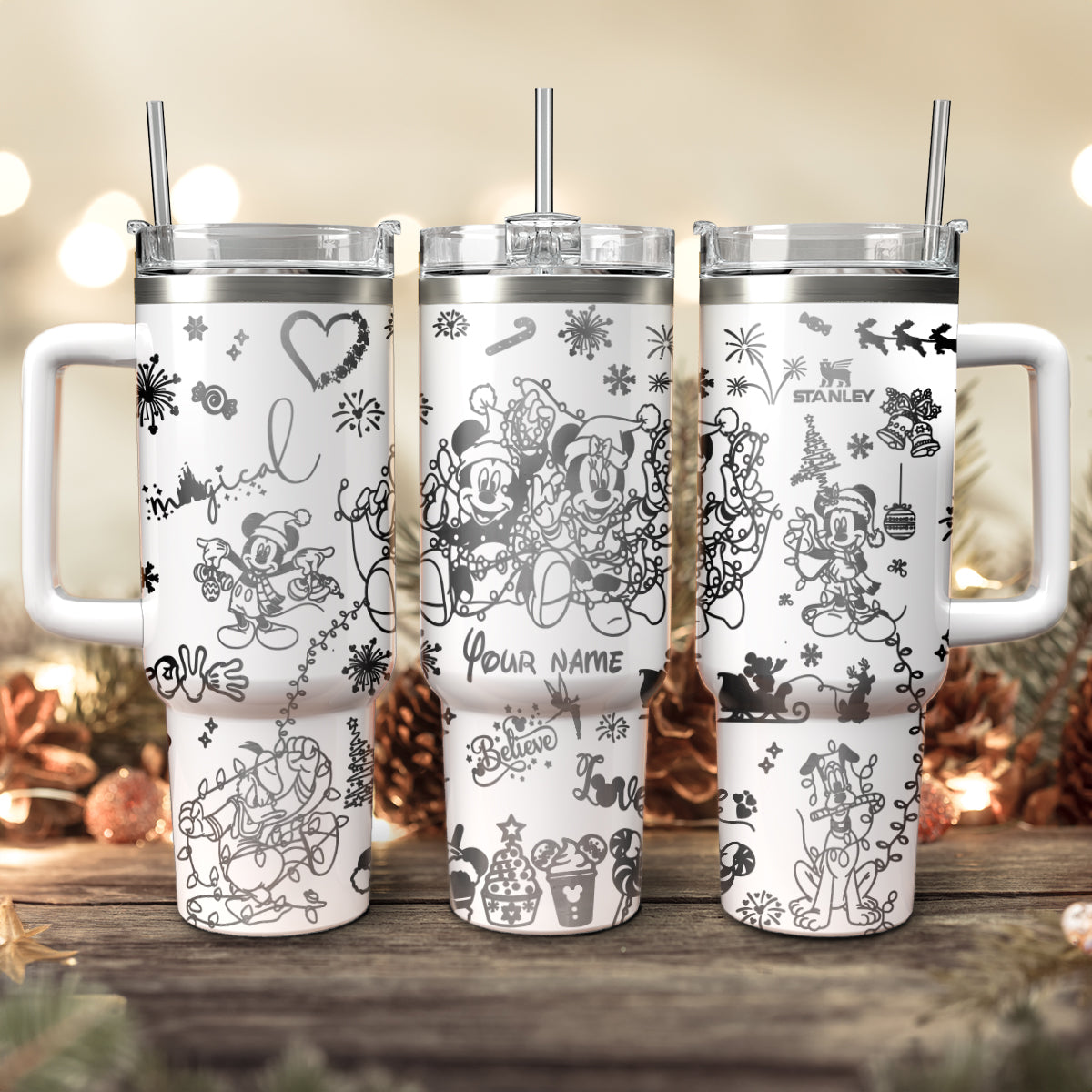 Disney Characters Cartoon Christmas Custom Stanley Cup 40 oz 30 oz Tumbler With Handle