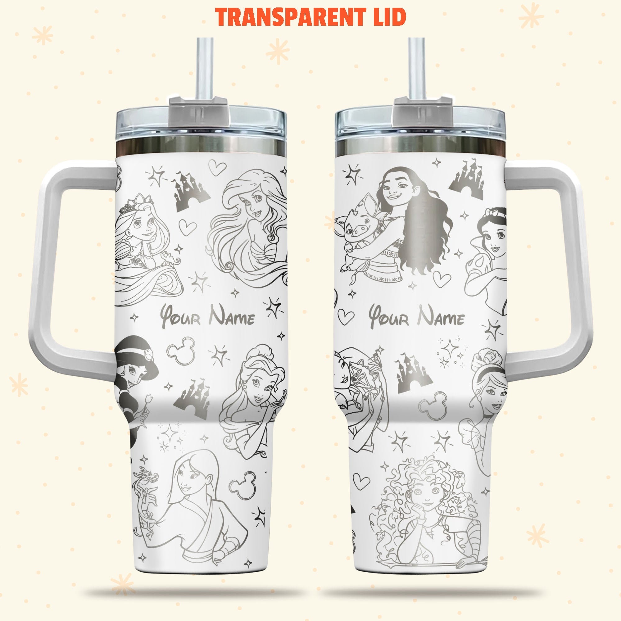 Disney Princesses Cartoon Custom Stanley Cup 40 oz 30 oz Tumbler With Handle