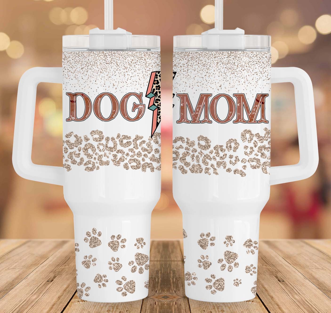 Dog Mom Glitter Leopard Print Custom Stanley Cup 40 oz 30 oz Tumbler With Handle