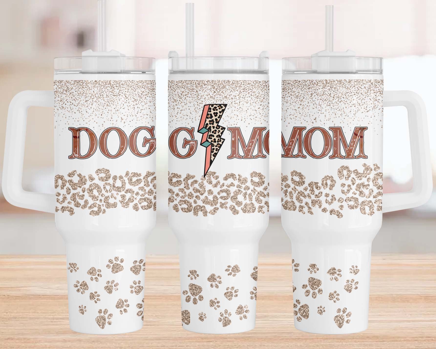 Dog Mom Glitter Leopard Print Custom Stanley Cup 40 oz 30 oz Tumbler With Handle