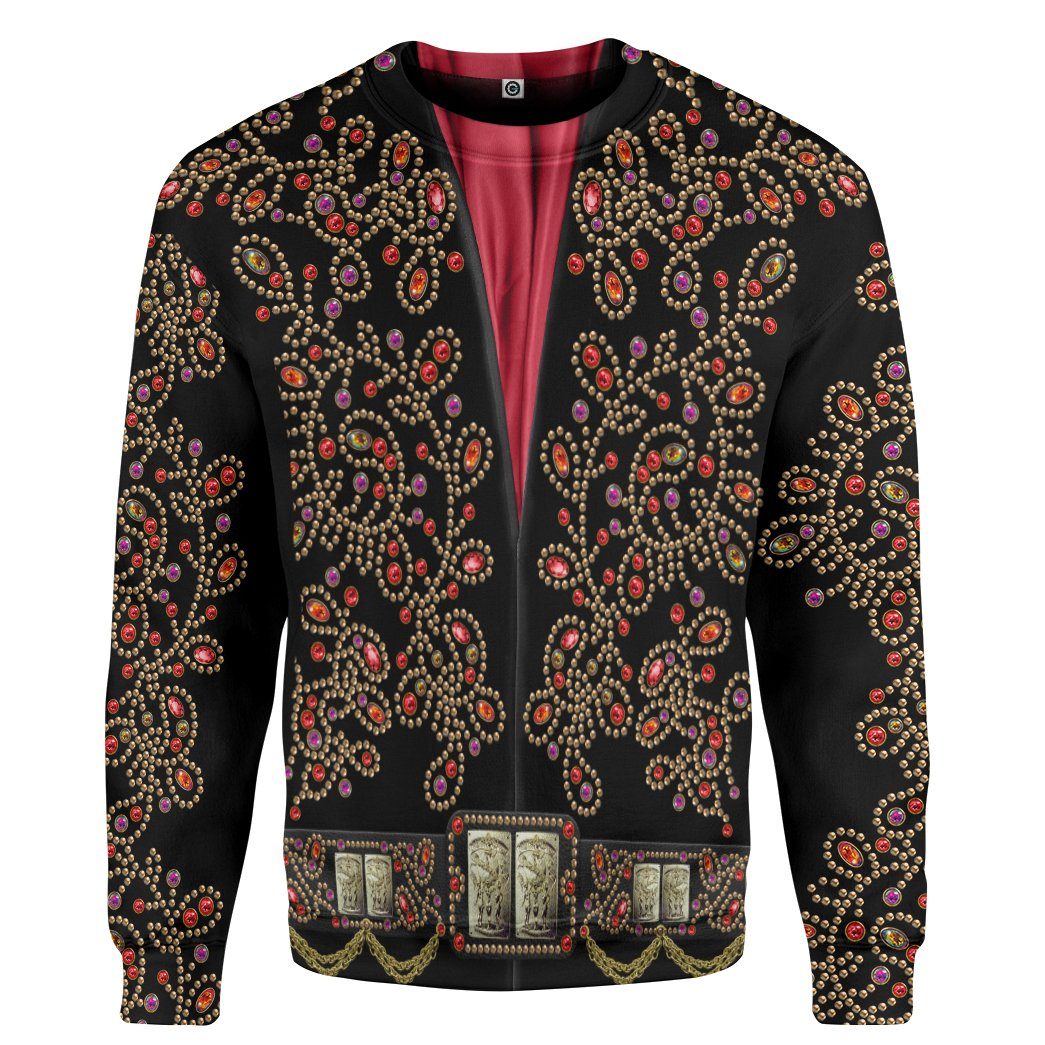 Elvis Presley Black Spanish Red Flower Costume Hoodie Sweatshirt T-Shirt Sweatpants Tracksuit - Stormmerch Exclusive
