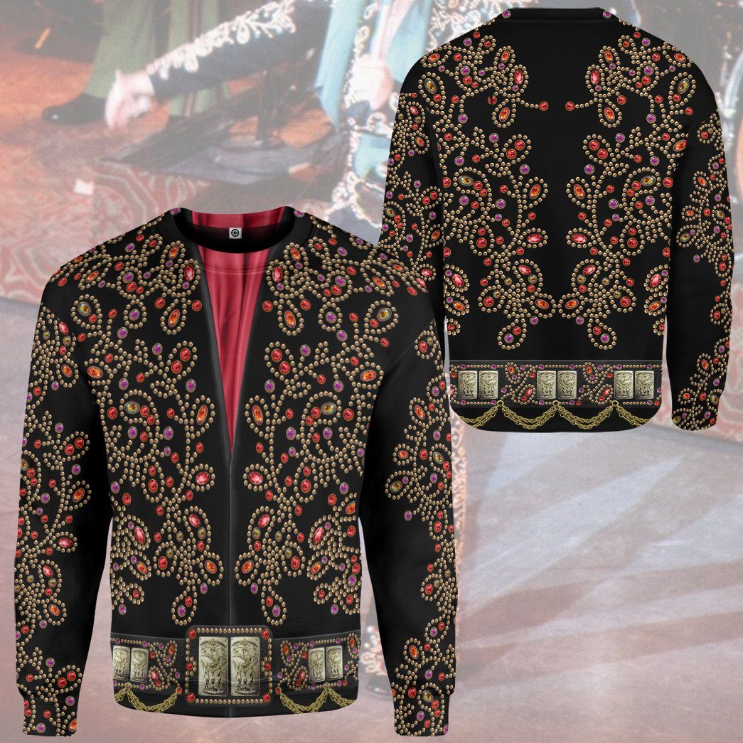 Elvis Presley Black Spanish Red Flower Costume Hoodie Sweatshirt T-Shirt Sweatpants Tracksuit - Stormmerch Exclusive