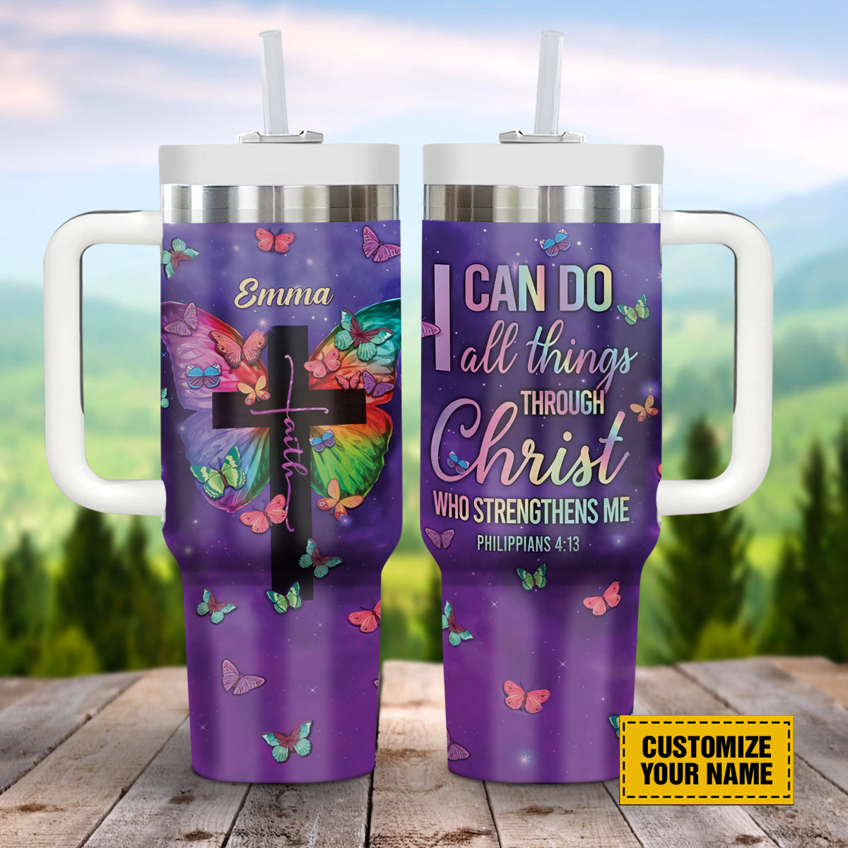 Faith Cross Butterfly Custom Stanley Cup 40 oz 30 oz Tumbler With Handle